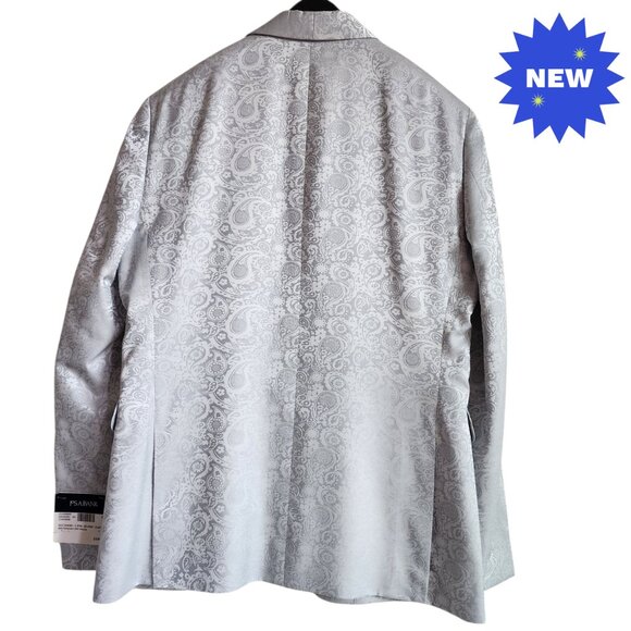 39S Dinner Jacket Silver Gray Shawl Lapel Skinny Fit New Jos A Bank Paisley Mens - Picture 3 of 17